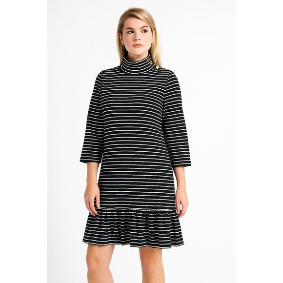 KATE SPADE BROOME STREET dress striped mini ruffle long sleeve black white XXL - Picture 2 of 9